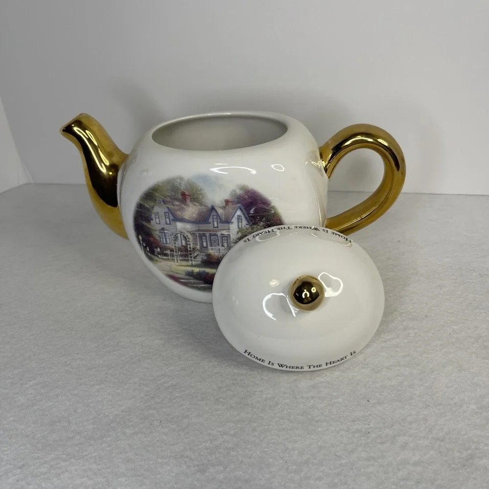 Vintage Thomas Kincade Porcelain Tea Pot Teleflora Gift Home Is‎ Where The Heart
